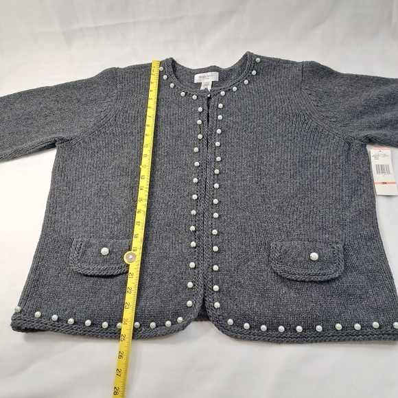 Nine West Women's Faux Pearls Embossed Charcoal Sweater/Cardigan Size 3X - Picture 11 of 15